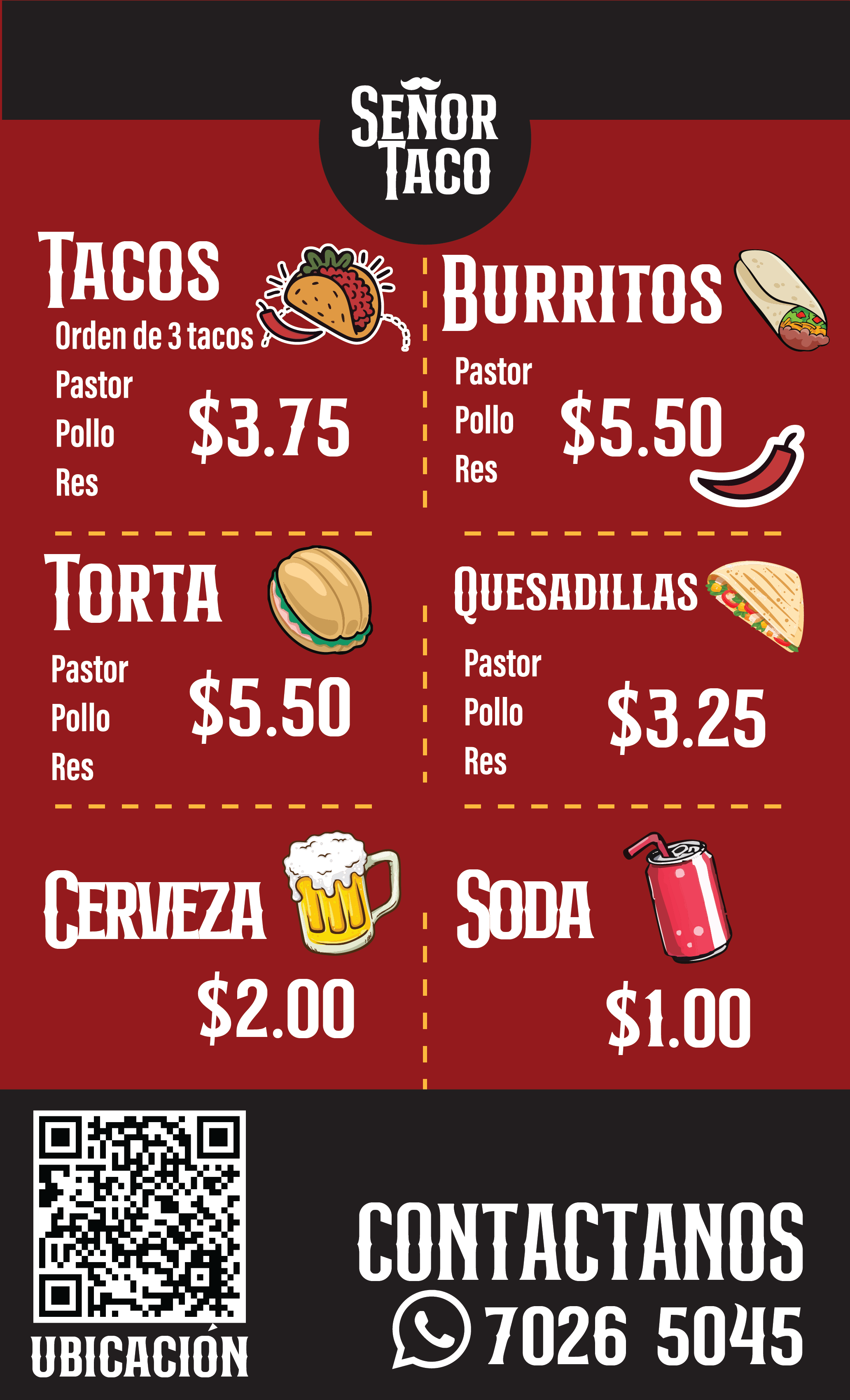 Menú Sr. Taco El Salvador